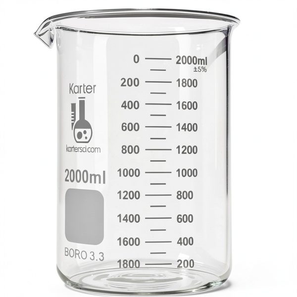 2000ml Beaker, Low Form Griffin, Borosilicate 3.3 Glass, Double Scale, Graduated, Karter Scientific 213D20 (Single)-1