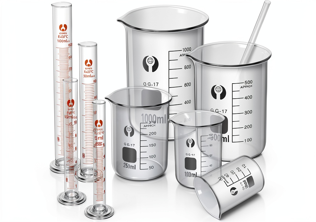 Installing Feekoon Glass Beaker Set 10-Piece with Cylinders 50-1000 ml on a wooden desk