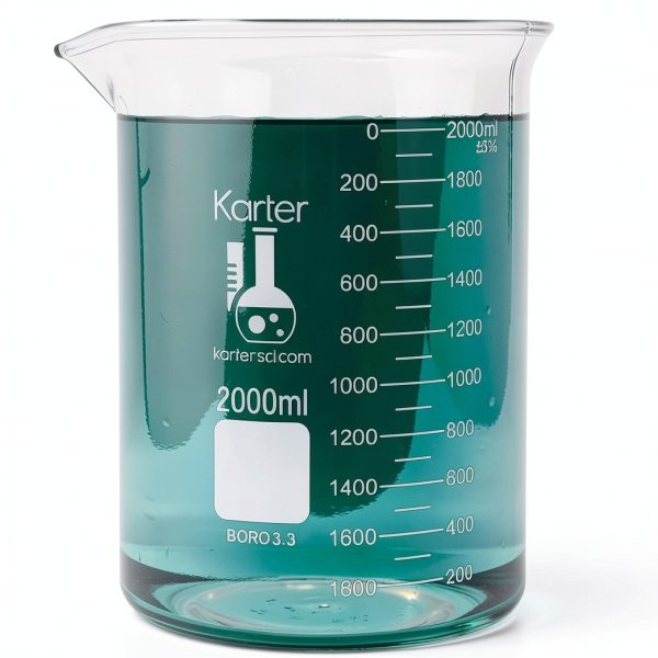 2000ml Beaker, Low Form Griffin, Borosilicate 3.3 Glass, Double Scale, Graduated, Karter Scientific 213D20 (Single)-0