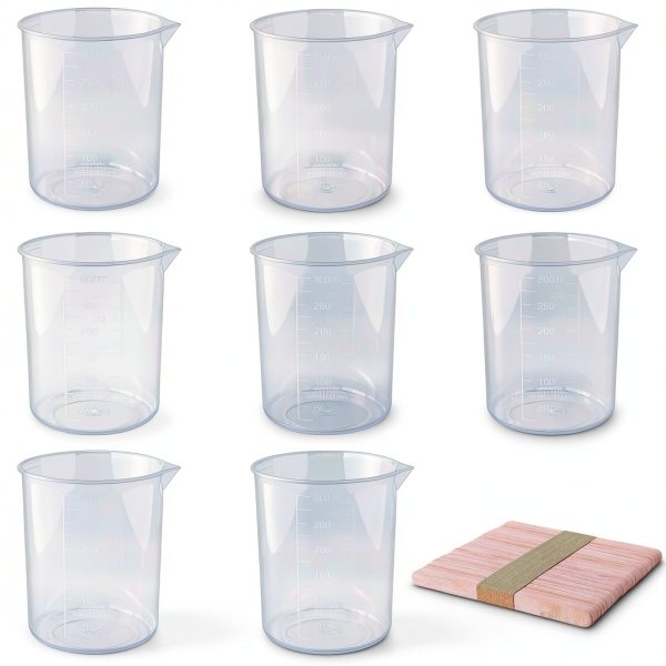 9 Pack Plastic Beakers 300ml Measuring Cups 50 Mixing Sticks – MYYZMY-0