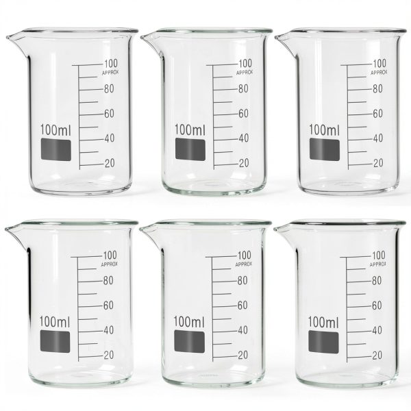 QWORK Sturdy Glass Beaker 100ml Griffin Low Form 6pcs 3.3 Borosilicate-0