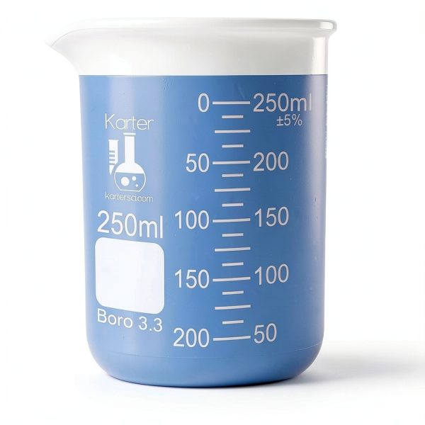 Karter Scientific 214T2, 3.3 Boro, Griffin Low Form, Glass Beaker Set - 4 Sizes - 10ml, 50ml, 100ml, 250ml-4