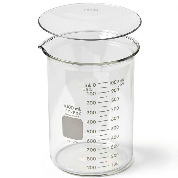 Corning Pyrex 1000ml Glass Beaker with 125mm Watch Glass, Double Scale-1