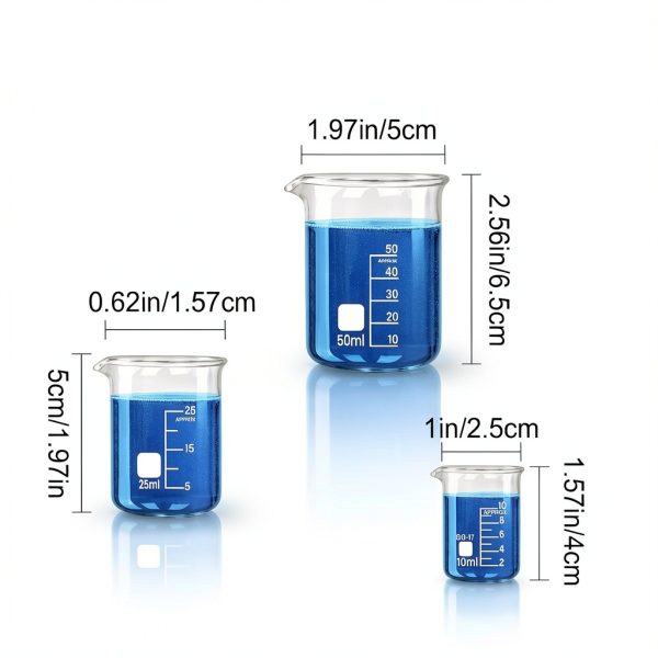 Glass Beakers Set, 5 Sizes - 10ml, 25ml, 50ml, 100ml, 250ml, 3.3 Borosilicate Beaker for Laboratories, Classrooms or Home, Griffin Low Form Lab Beakers-4