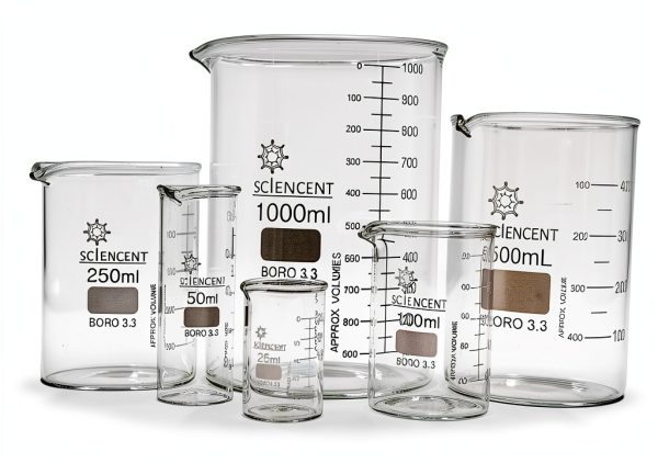 Glass Beaker Set 6 Piece Borosilicate SCIENCENT 25ml 1000ml-2