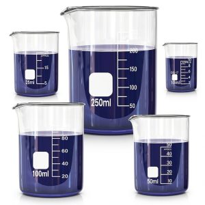 Glass Beakers Set, 5 Sizes - 10ml, 25ml, 50ml, 100ml, 250ml, 3.3 Borosilicate Beaker for Laboratories, Classrooms or Home, Griffin Low Form Lab Beakers-0